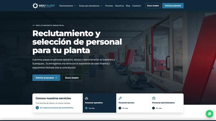 Portada de Indu Talent, agencia de reclutamiento de personal industrial en Querétaro y Guanajuato