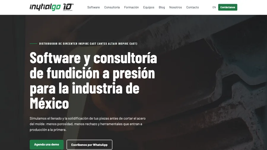 Portada de Inytialgo, con el titular de software y consultoría de fundición a presión para la industria de México