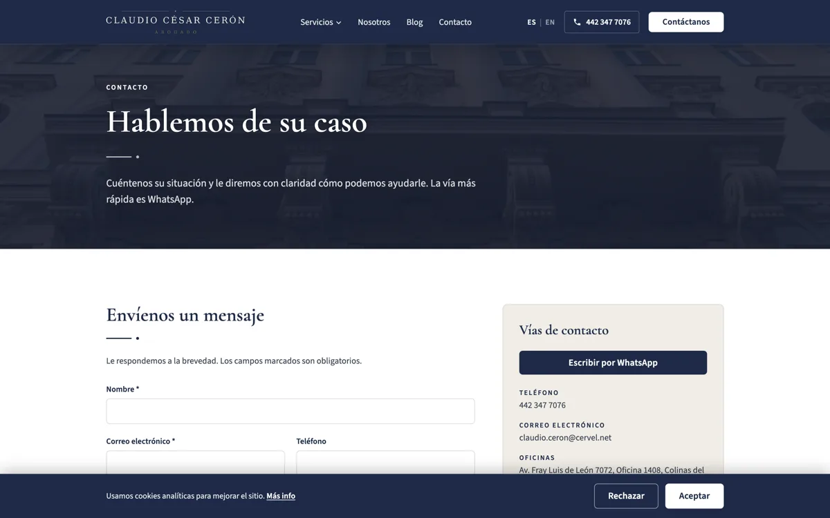 Página de contacto del despacho
