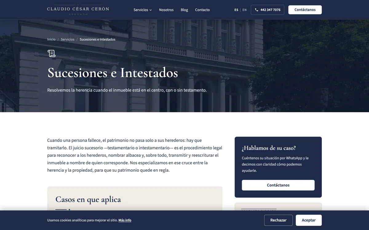 Página de sucesiones del despacho