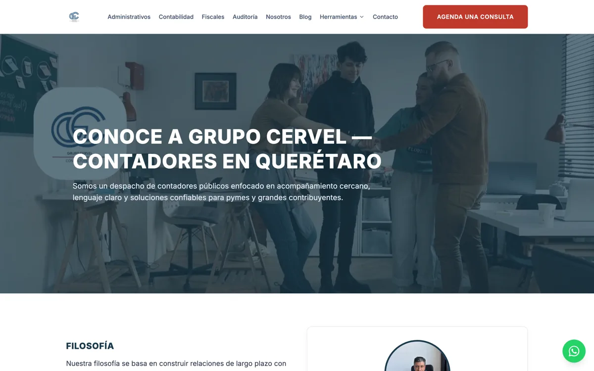 Página "Nosotros" de Grupo CerVel