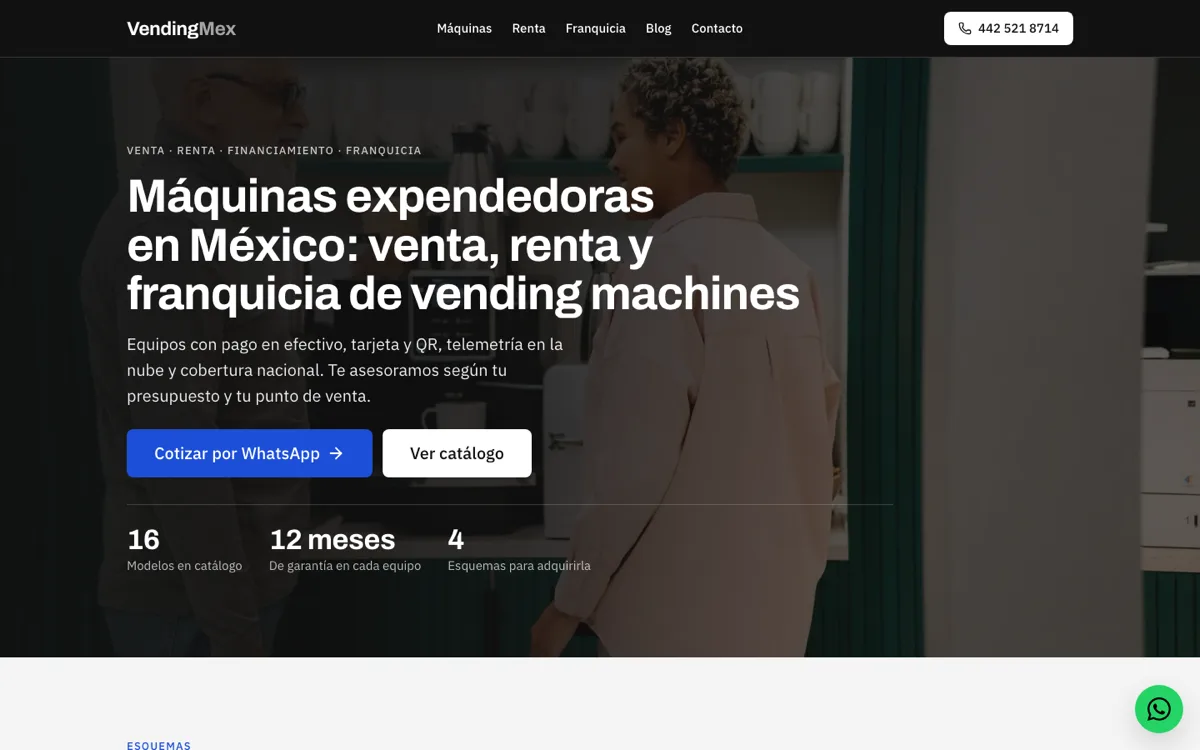 Portada de VendingMex con los cuatro esquemas para adquirir una máquina